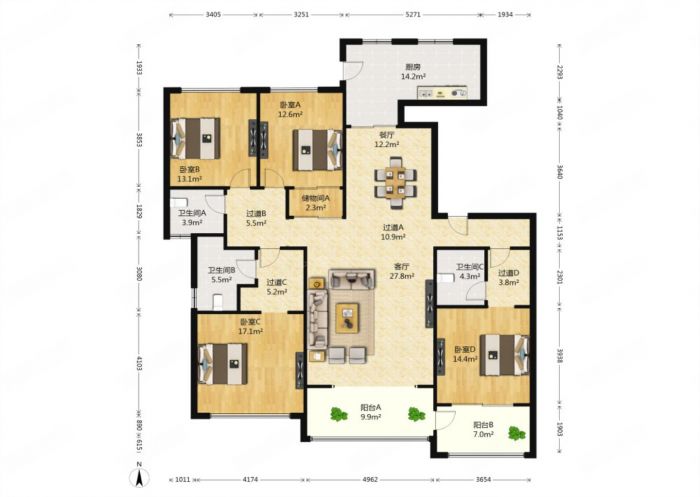 万濠华府 4室2厅2卫 195.00m²