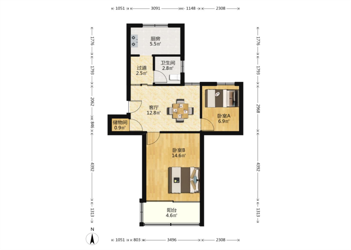 光明南村 2室1厅1卫 68.3m&sup2;