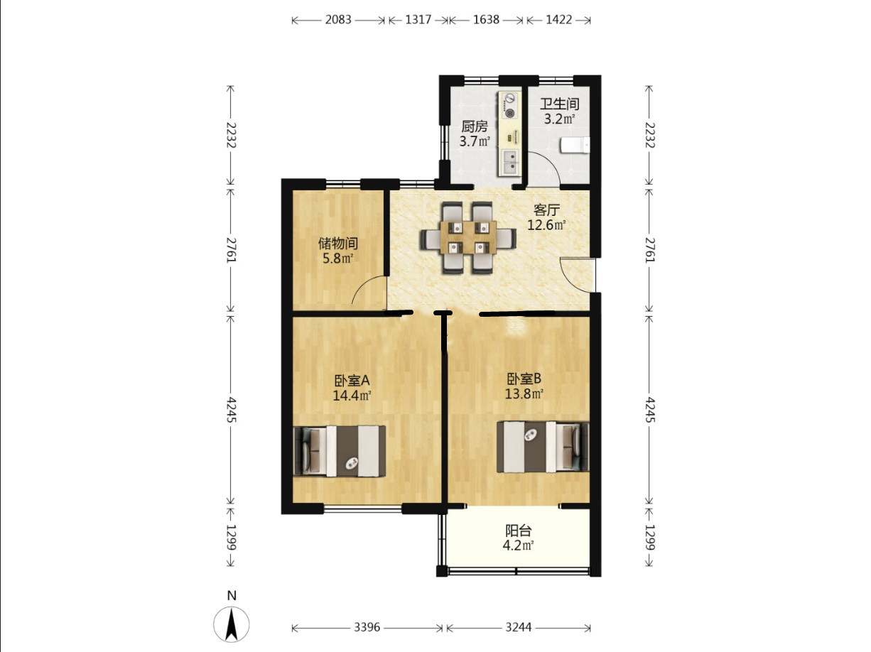 民主新村 2室2厅1卫 72.60m&sup2;