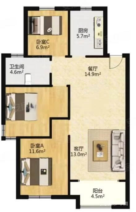 世茂公元 3室1厅1卫 85.35m&sup2;