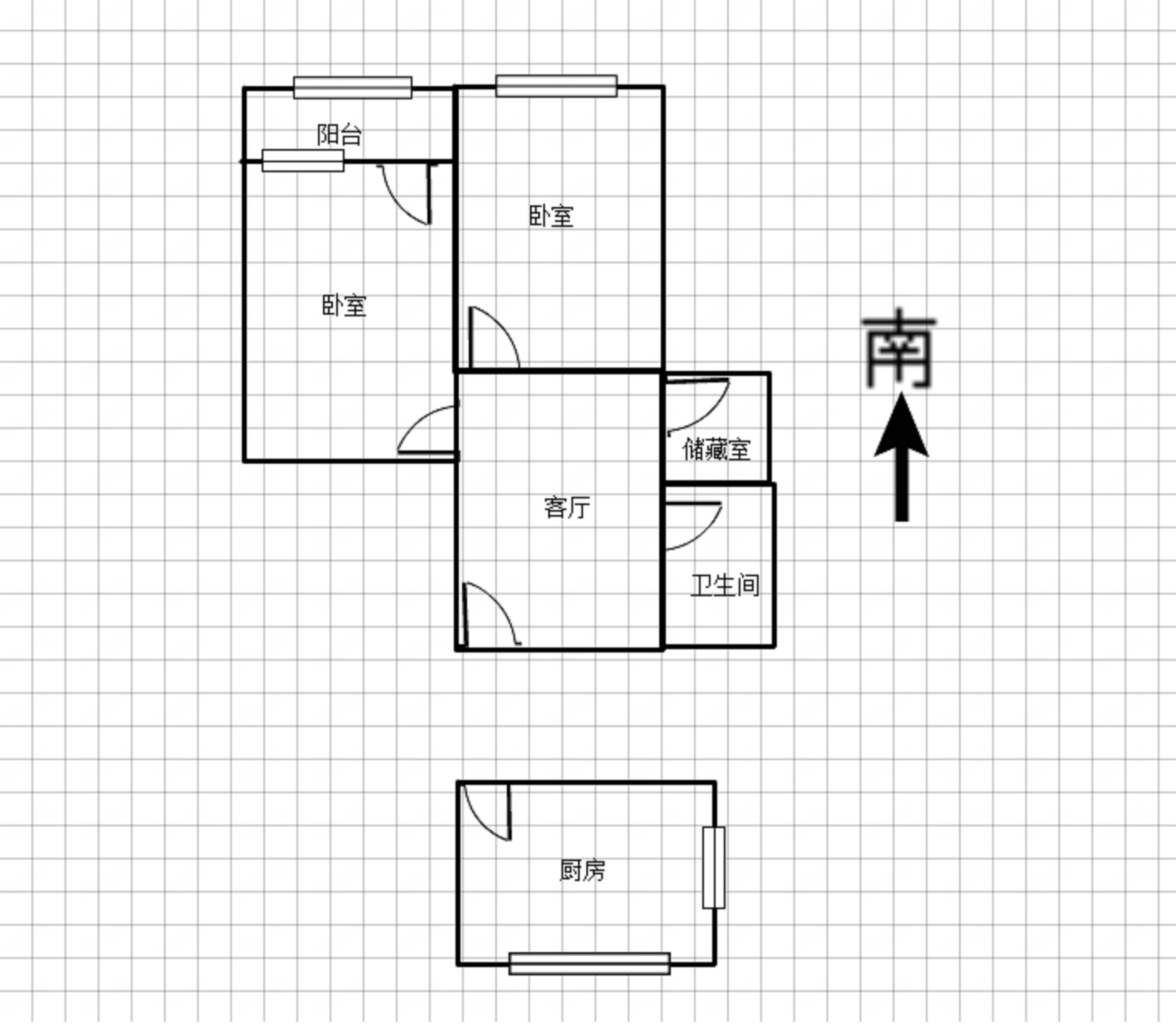 人民中路89号 2室1厅1卫 61.62m&sup2;