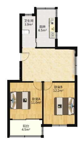 南园路20号大院 2室1厅1卫 71m&sup2;