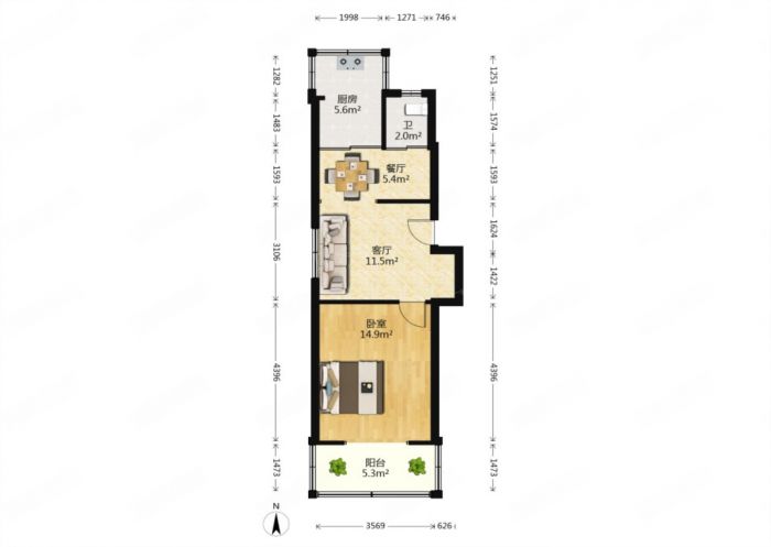 虹桥新苑 1室1厅1卫 60m&sup2;