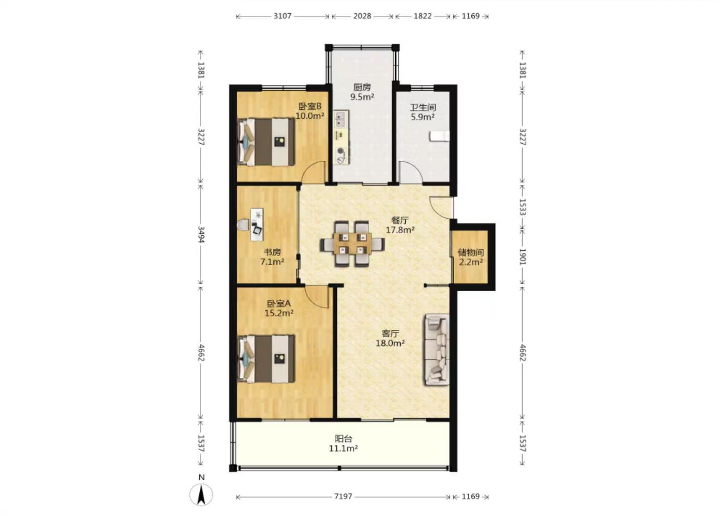 永兴佳园二期 2室2厅1卫 109.00m&sup2;