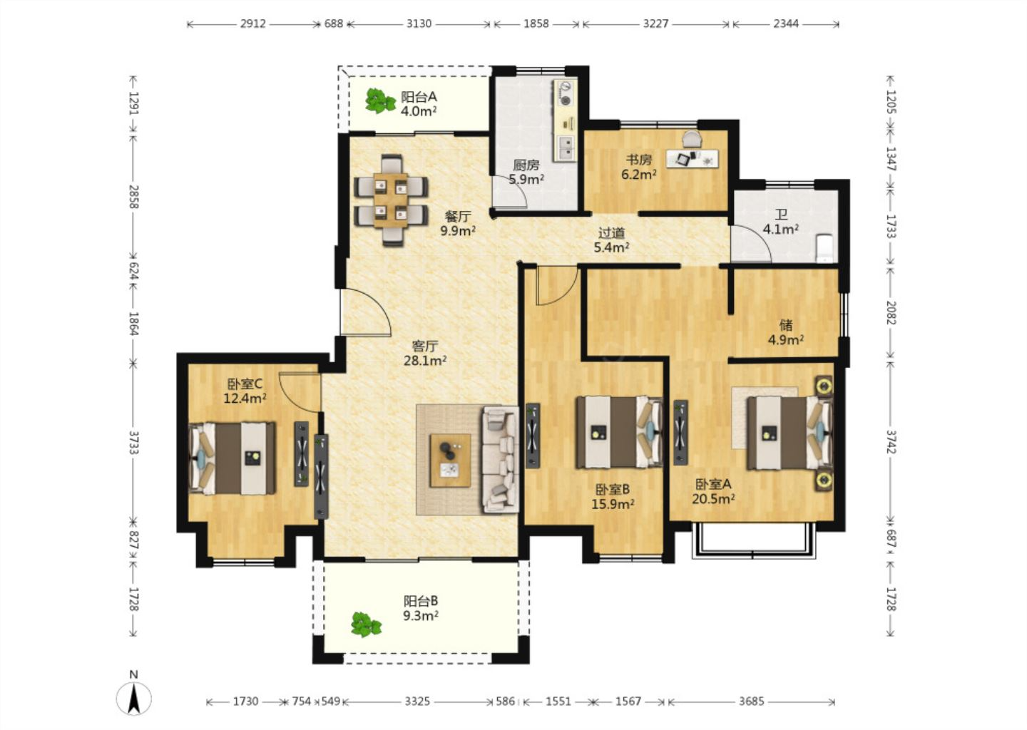 南通1912 3室2厅2卫 158m&sup2;