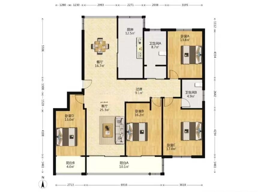 新胜花苑西区 4室2厅2卫 173m&sup2;