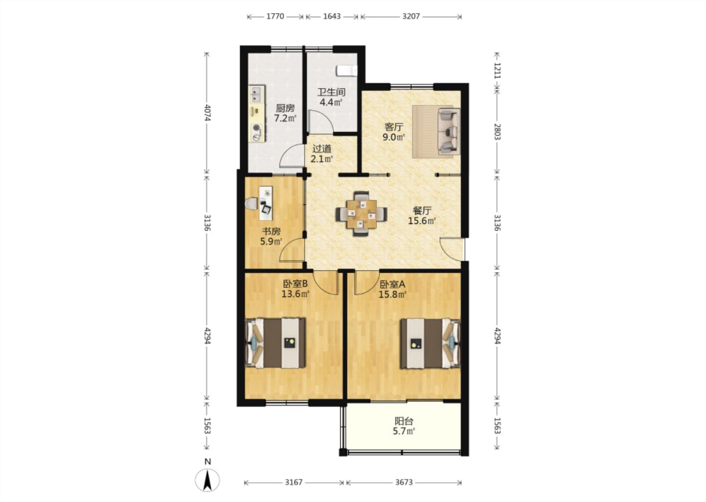 越江新村 3室1厅1卫 97m&sup2;