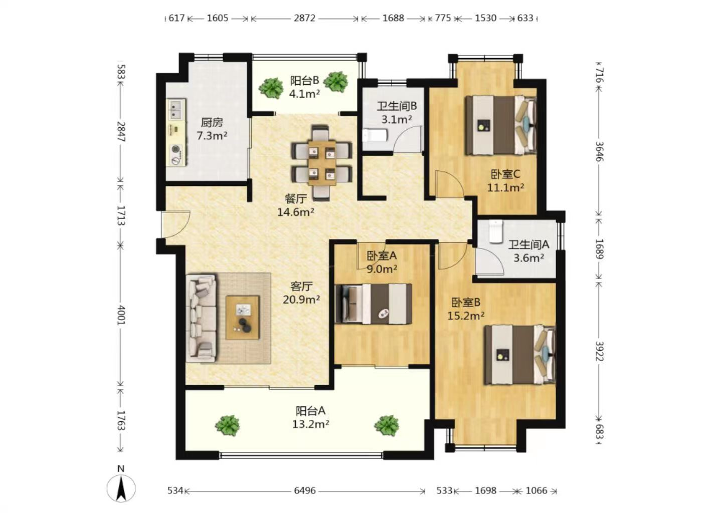 恒盛豪庭 3室2厅2卫 133m&sup2;
