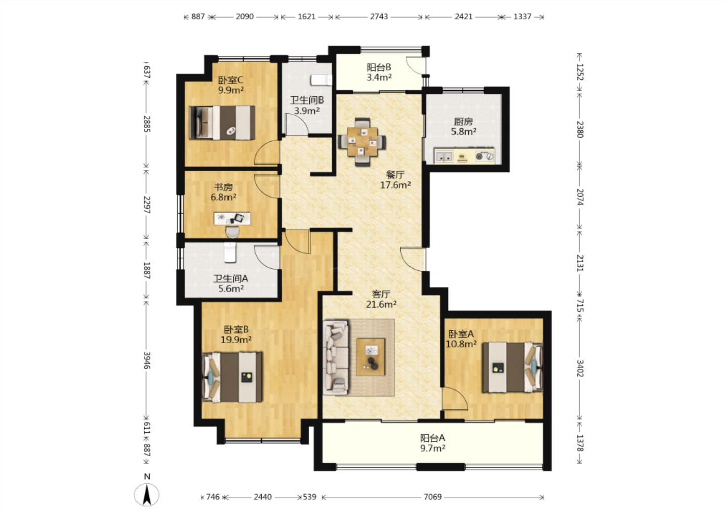绿城沁园 4室2厅2卫 143m&sup2;