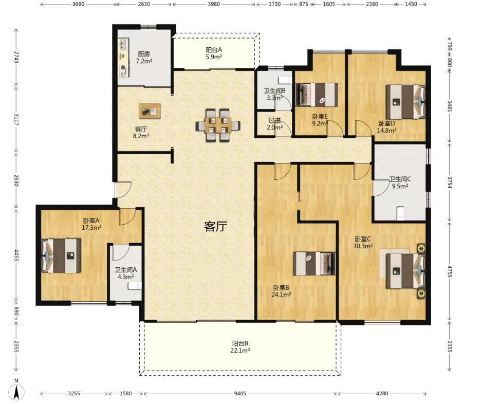 碧桂园时代悦城 5室2厅2卫 270.00m&sup2;