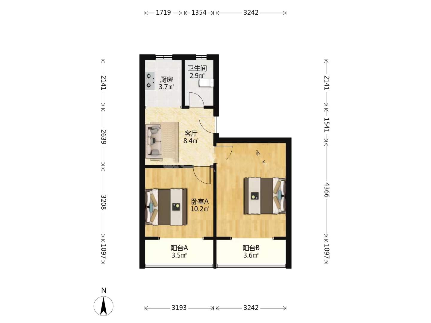 青年中路37号 2室1厅1卫 54.2m&sup2;
