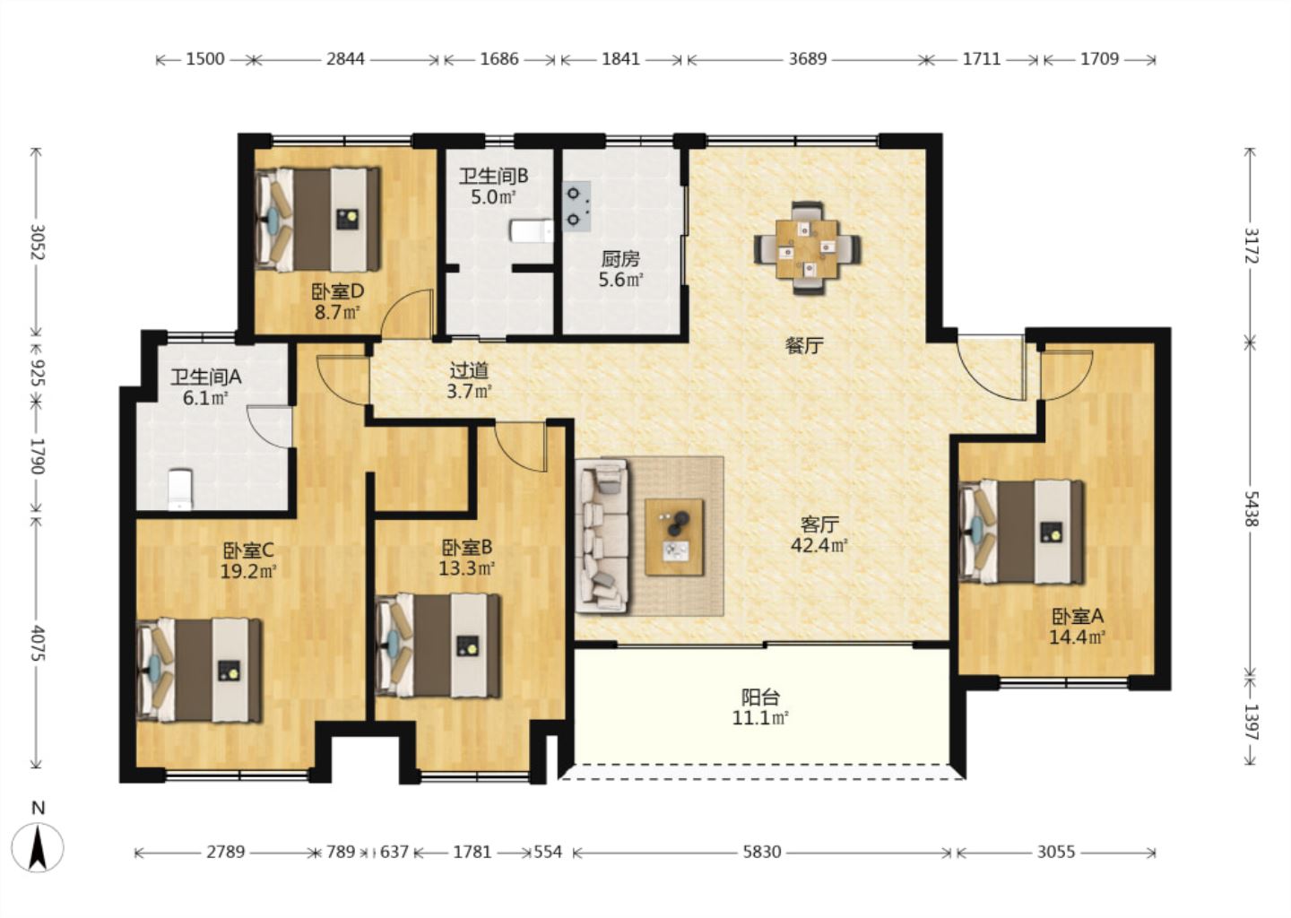 万科翡翠东第 4室2厅2卫 149.9m&sup2;