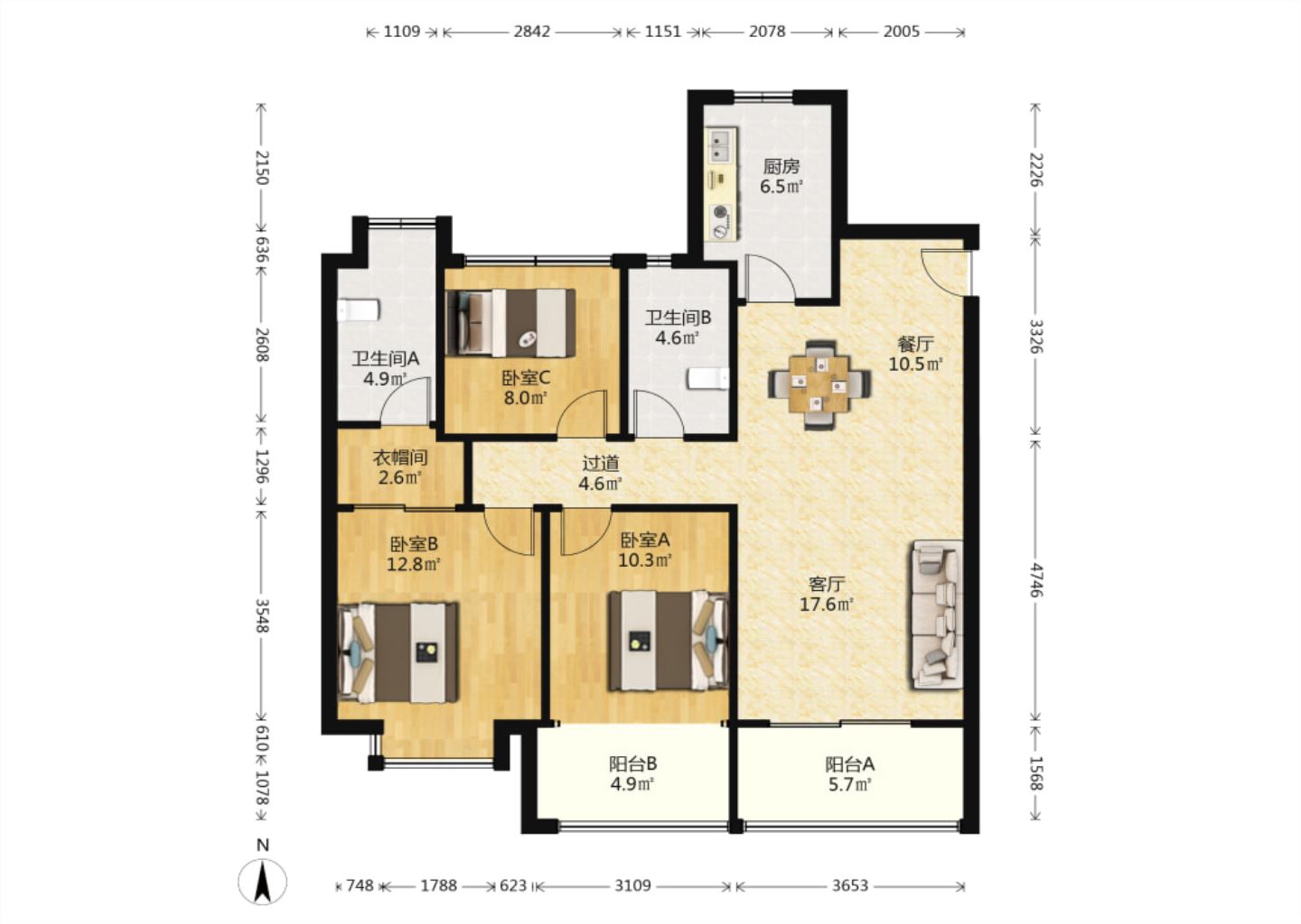 华润悦锦湾 3室2厅2卫 120m&sup2;
