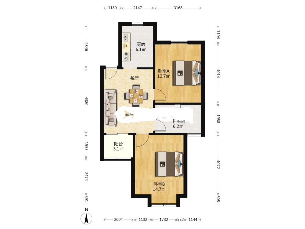金霞北苑 2室1厅1卫 72m&sup2;