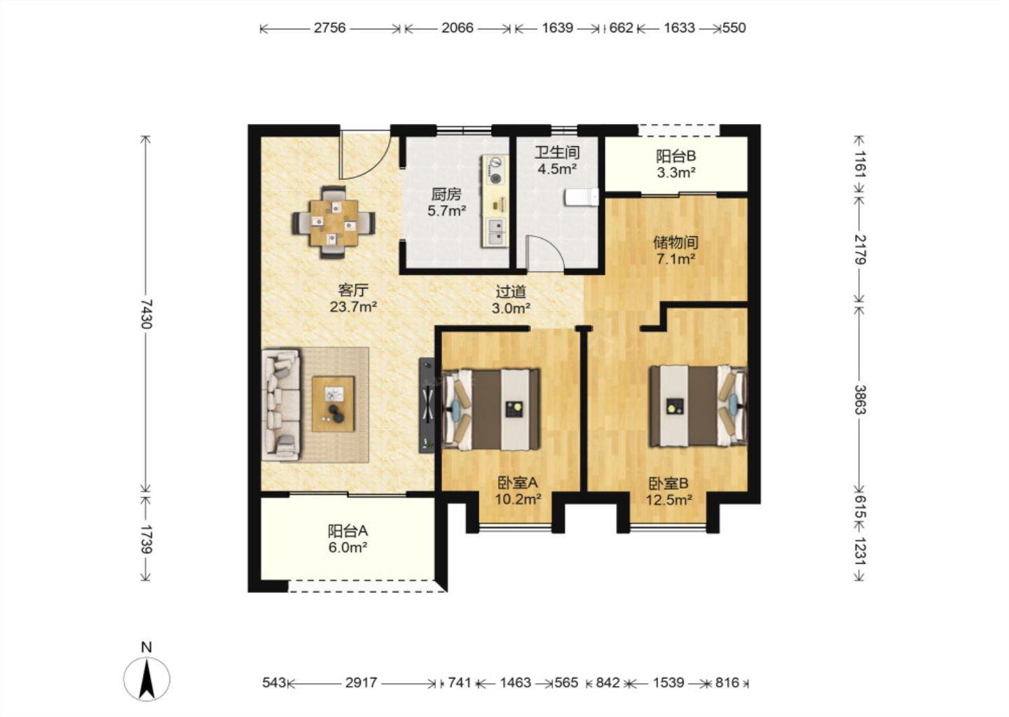 华润悦锦湾 3室2厅1卫 96.00m&sup2;