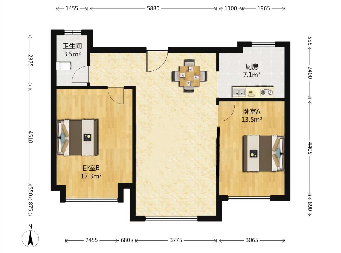 中南世纪花城二期 2室1厅1卫 92m&sup2;