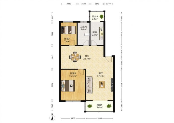 景河苑 2室2厅1卫 80m&sup2;