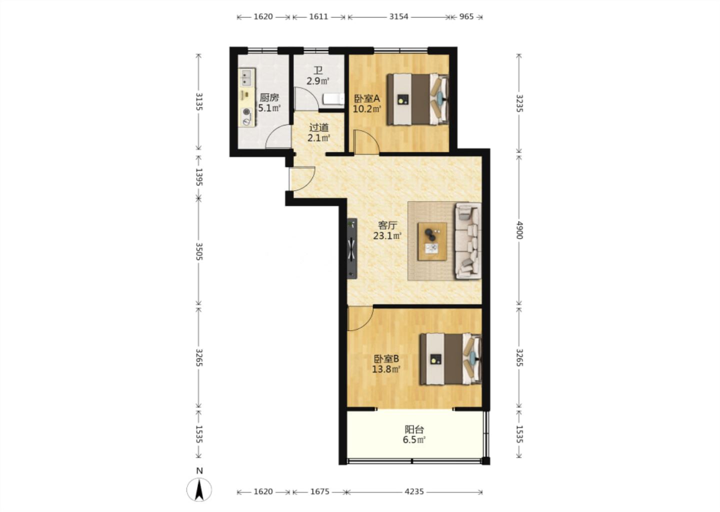 城港花苑 2室1厅1卫 74m&sup2;