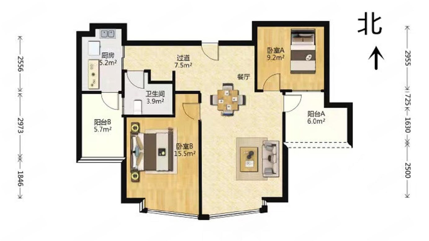 绿城玉兰公寓 2室1厅1卫 83.00m&sup2;
