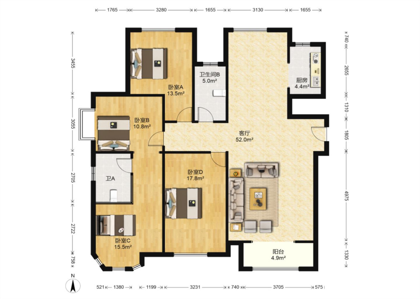 中南世纪花城三期 4室2厅2卫 165m&sup2;
