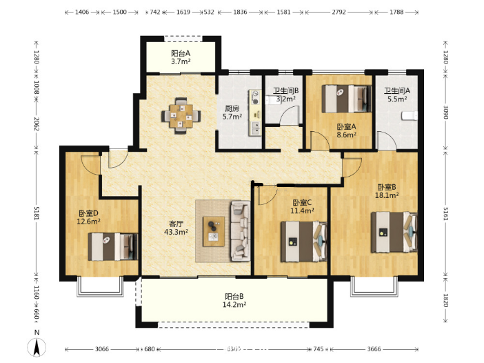 林肯公园 4室2厅2卫 145m&sup2;