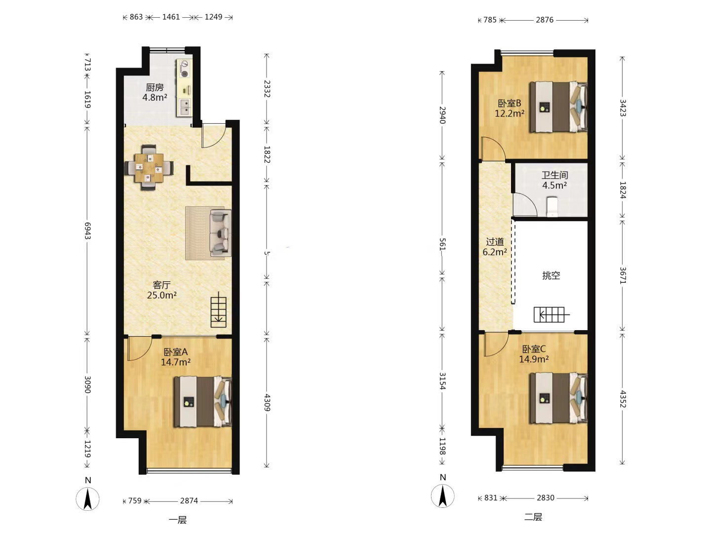 百花大厦 3室2厅2卫 58m&sup2;