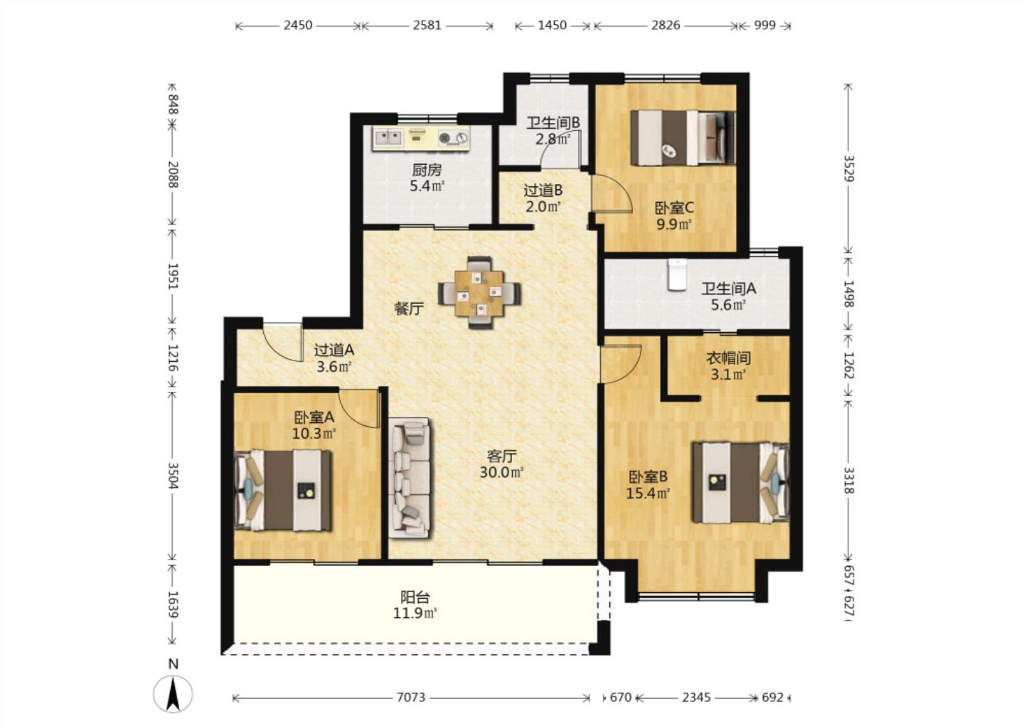 融创盛和九里桃源 3室2厅2卫 128m&sup2;