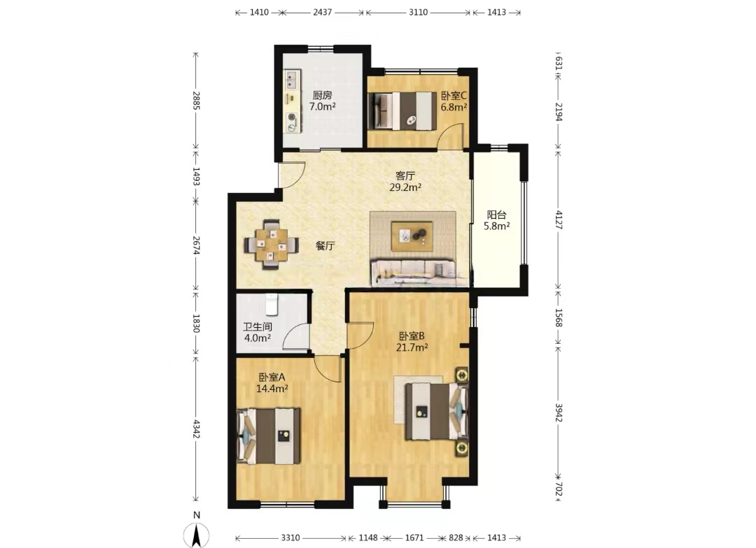 世茂公元 3室2厅2卫 108m&sup2;