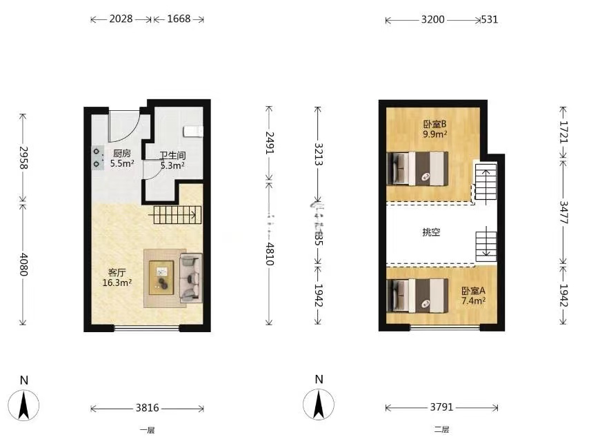 红星天铂 2室1厅1卫 45m&sup2;