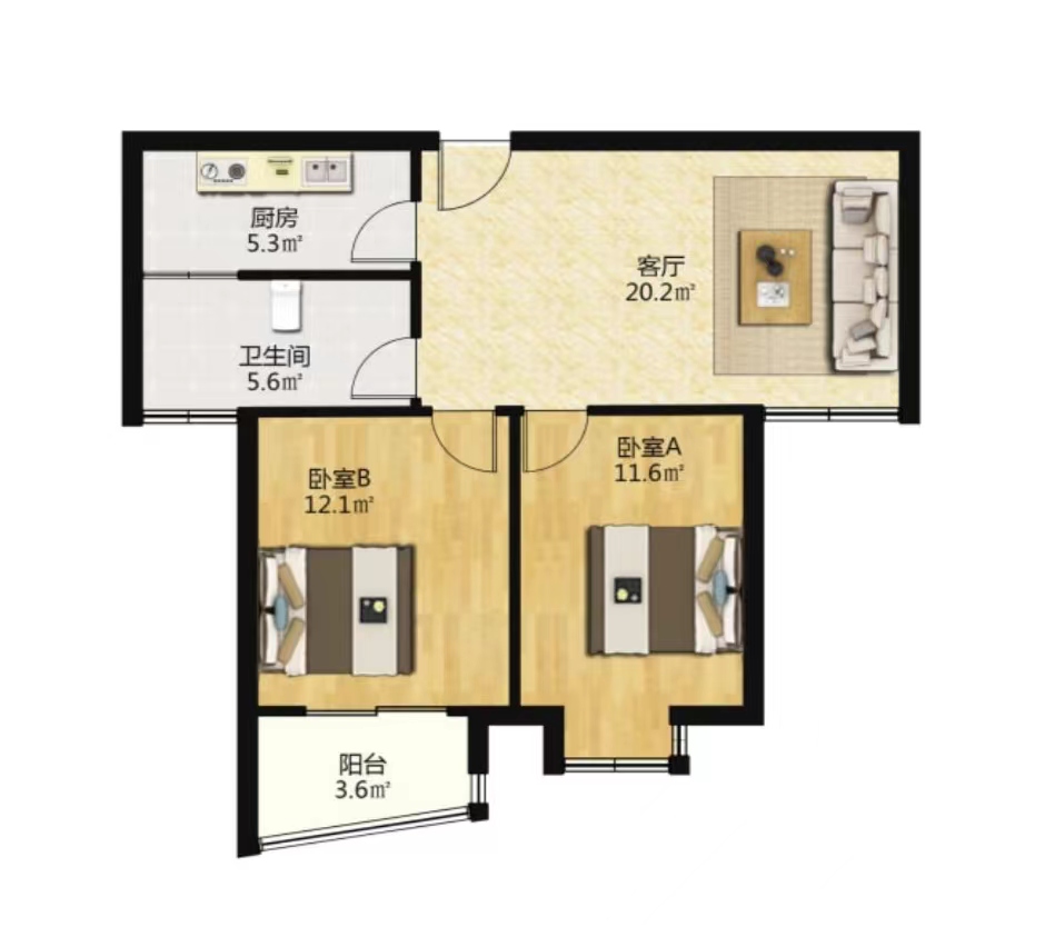 惠泽苑 2室1厅1卫 86.07m&sup2;