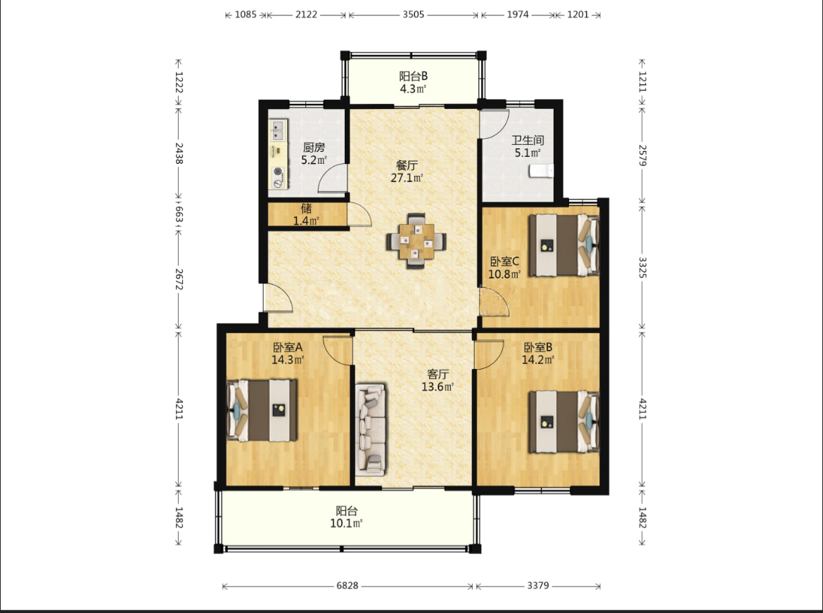 学田南苑 5室3厅2卫 126.00m&sup2;