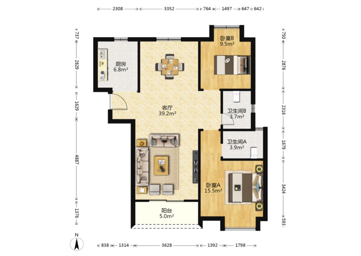中海碧林湾 3室2厅1卫 108m&sup2;