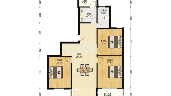 城山花园 3室2厅1卫 102m&sup2;