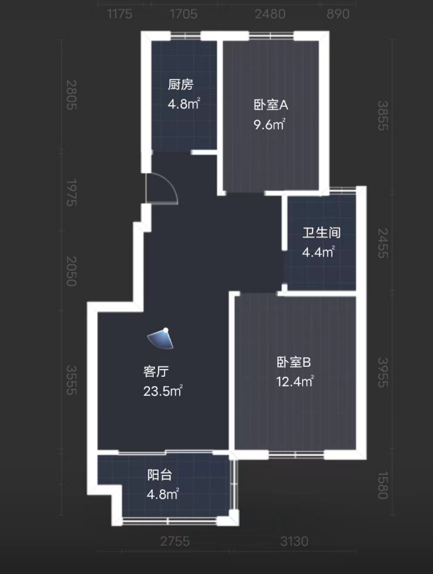 祥麟铭苑 2室2厅1卫 78m&sup2;