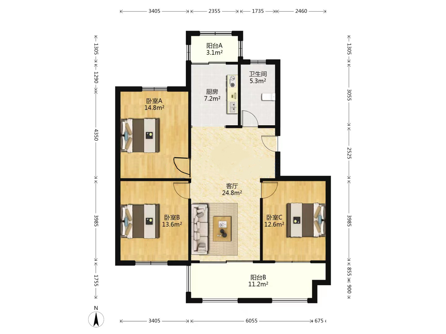 园林佳苑 3室2厅1卫 115.82m&sup2;