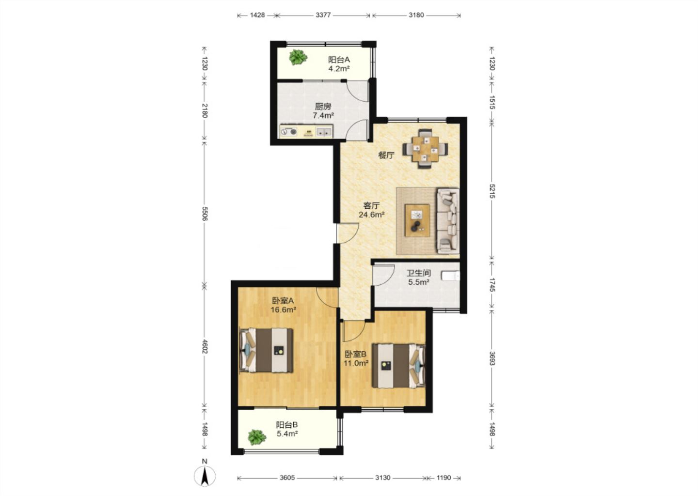 临江家园 2室2厅1卫 98.64m&sup2;