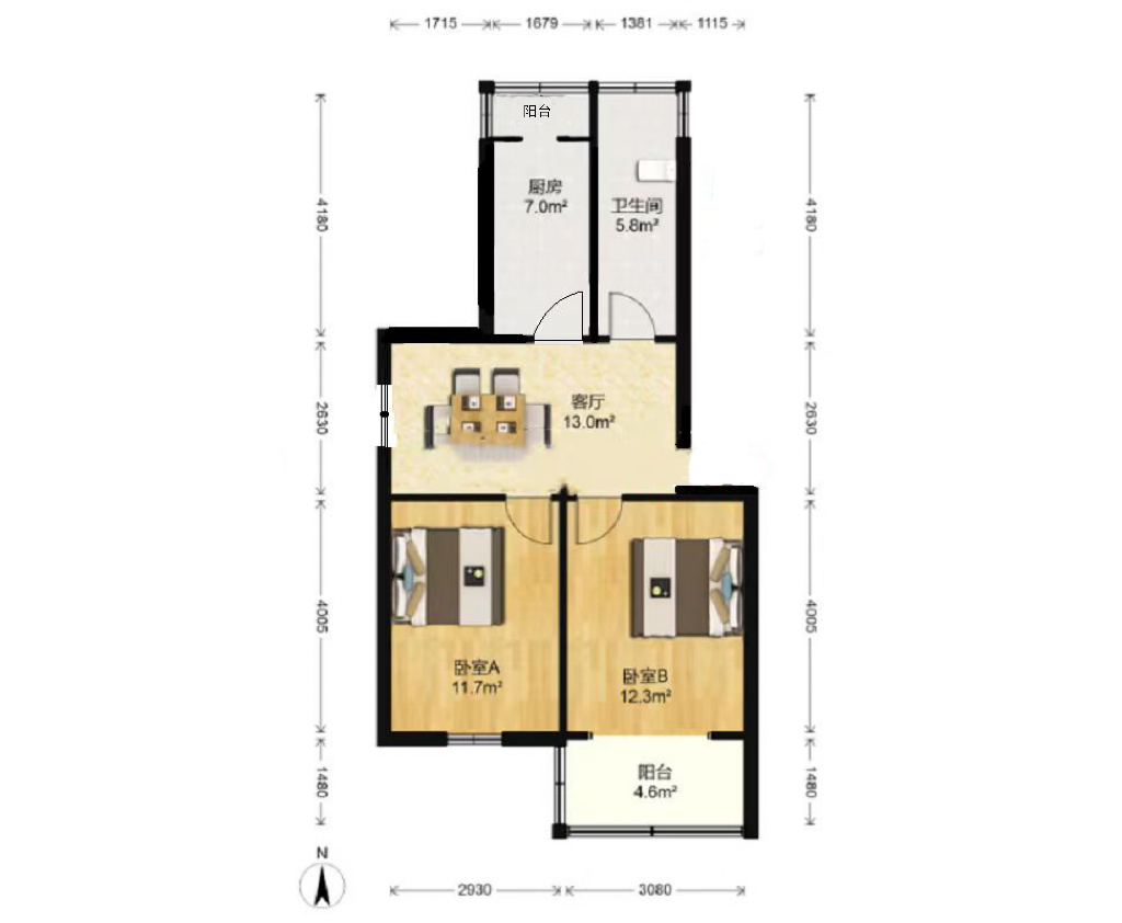 江海佳苑 2室2厅1卫 94.1m&sup2;