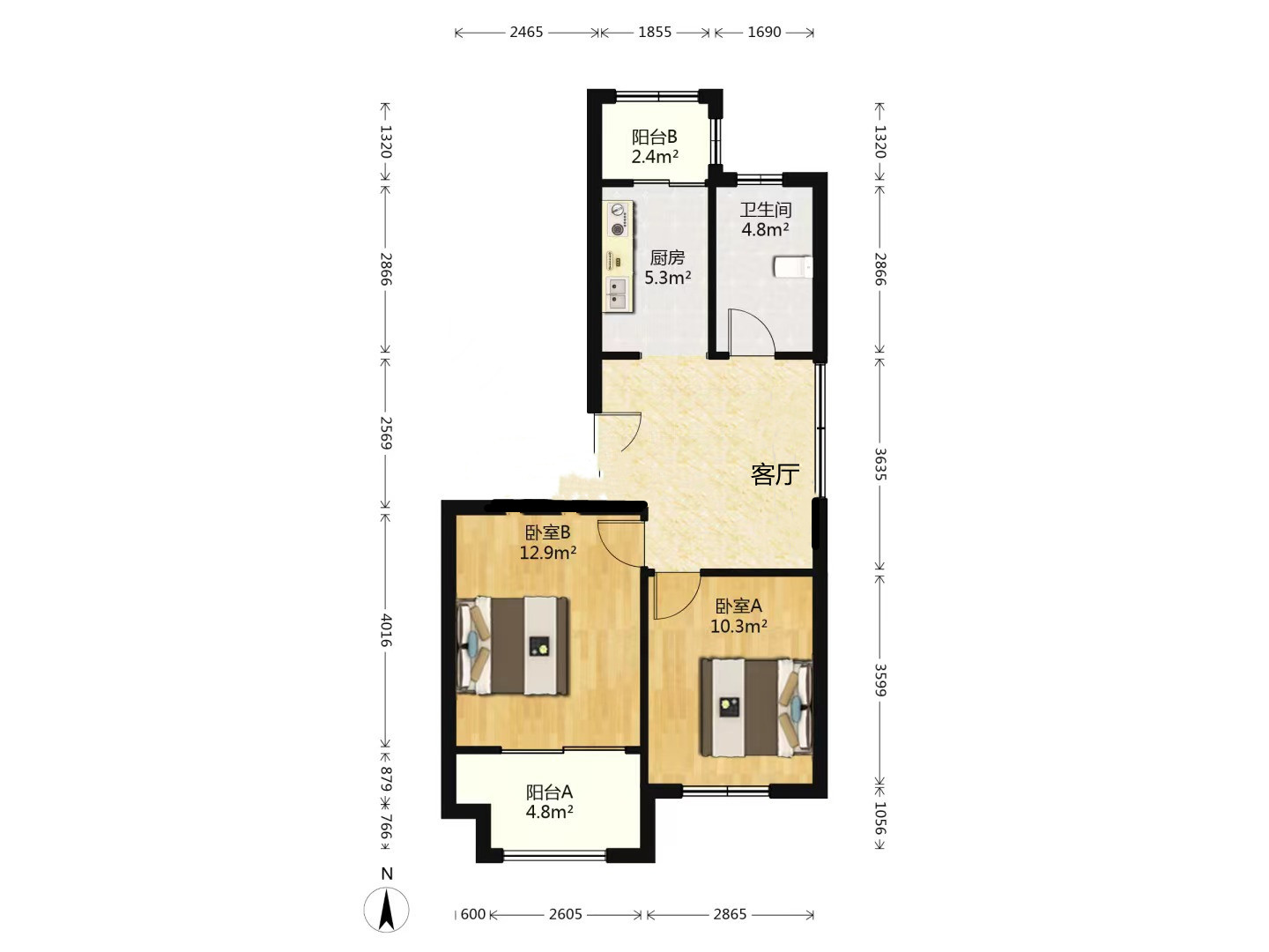园林佳苑 2室1厅1卫 74.00m&sup2;