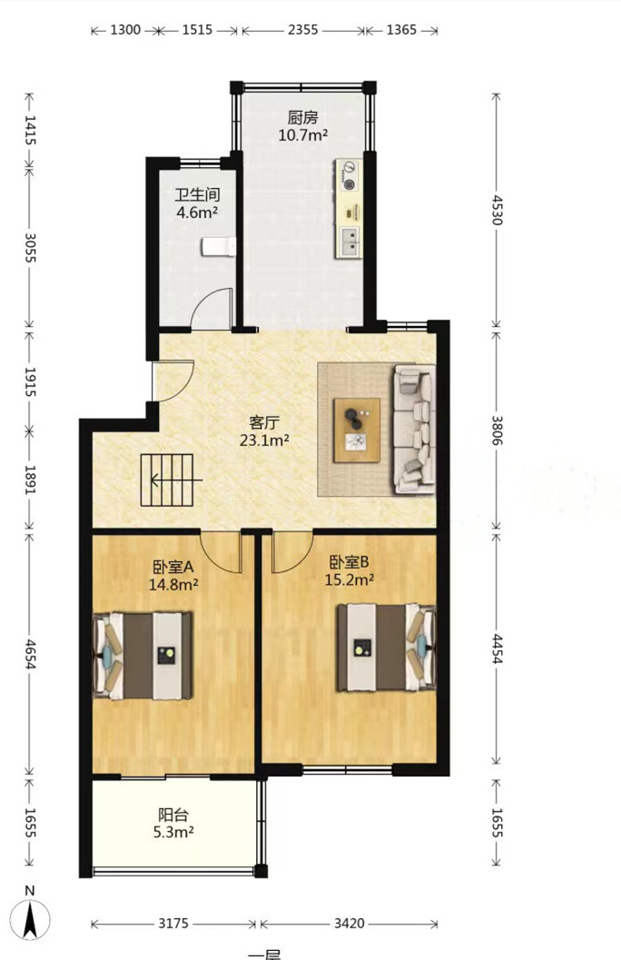 新港花苑 2室1厅1卫 86.37m&sup2;