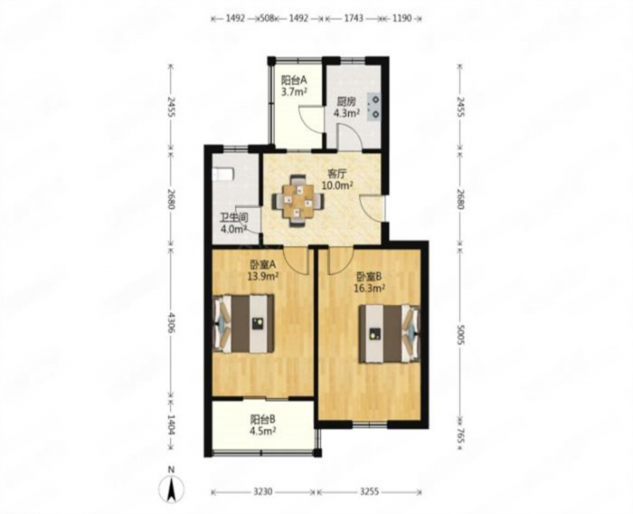 白家园 2室1厅1卫 64m&sup2;