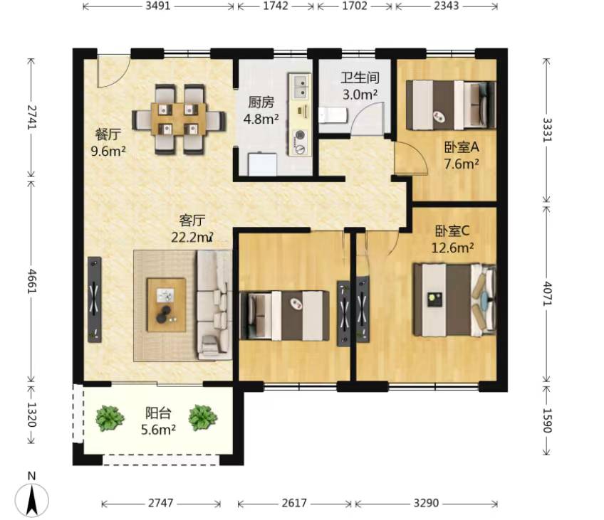 南通雅居乐花园 3室2厅1卫 99m&sup2;