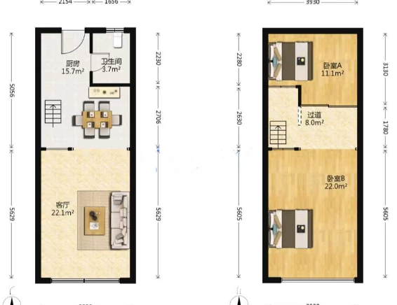 鸿运大厦 2室1厅1卫 65m&sup2;