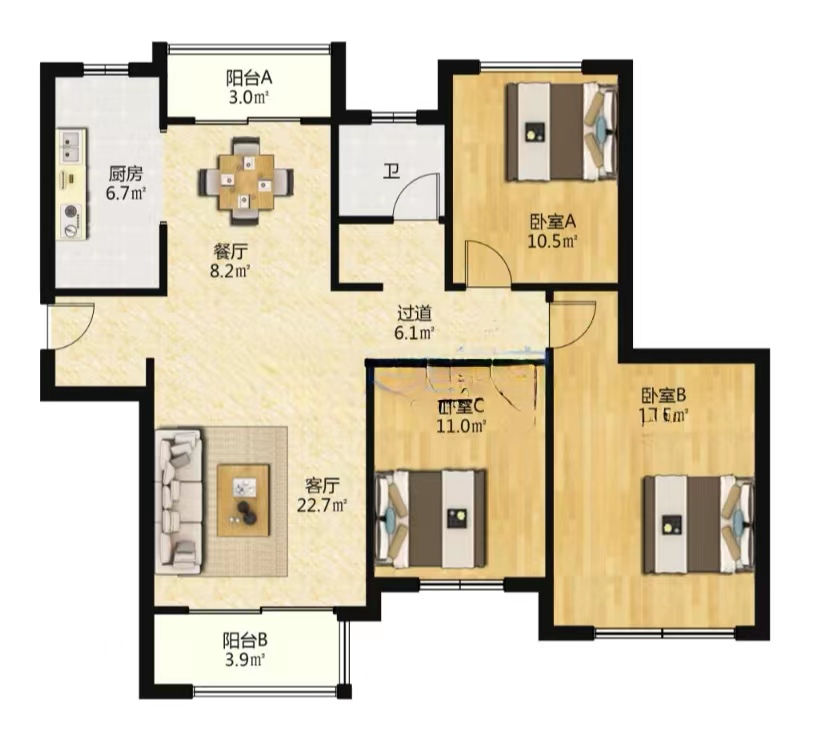 南通橡树湾 3室2厅2卫 129.57m&sup2;