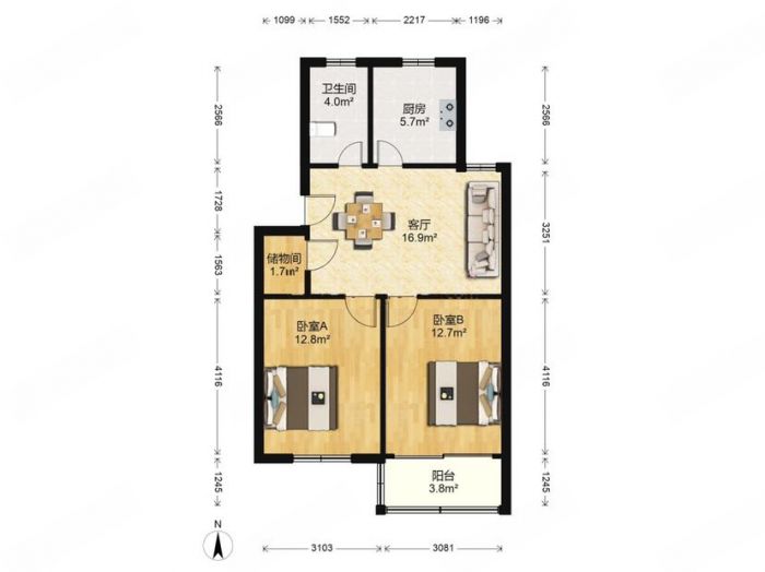 学田北苑 2室1厅1卫 80m&sup2;