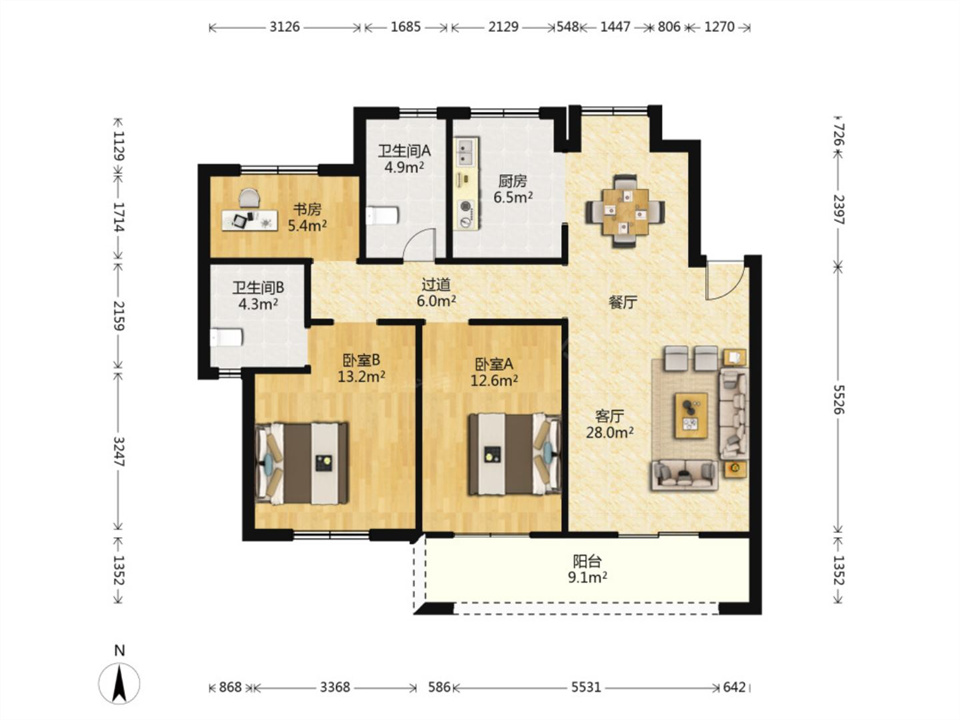 崇川星光域 3室2厅2卫 129.00m&sup2;