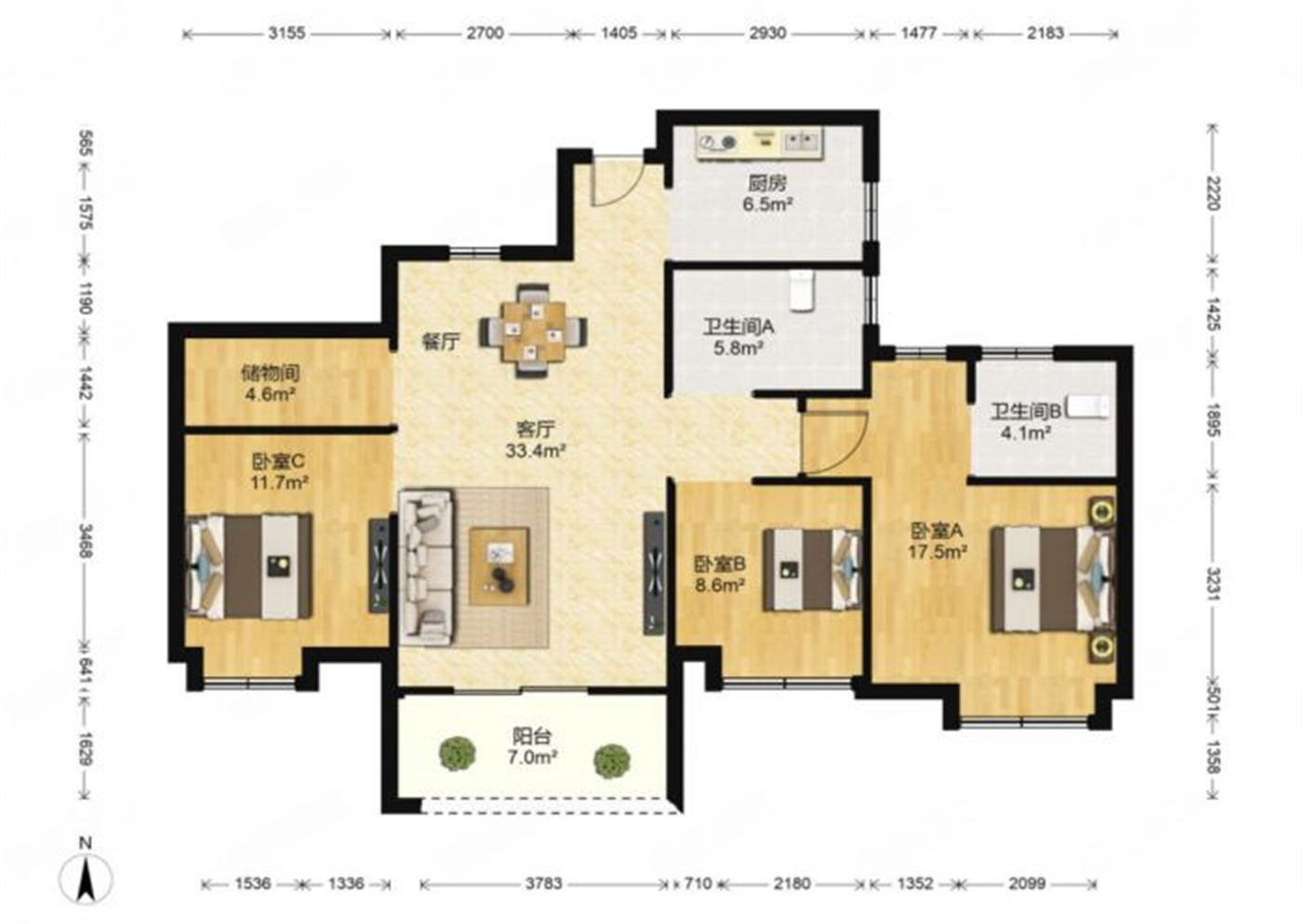 南山国际社区 4室2厅2卫 130m&sup2;