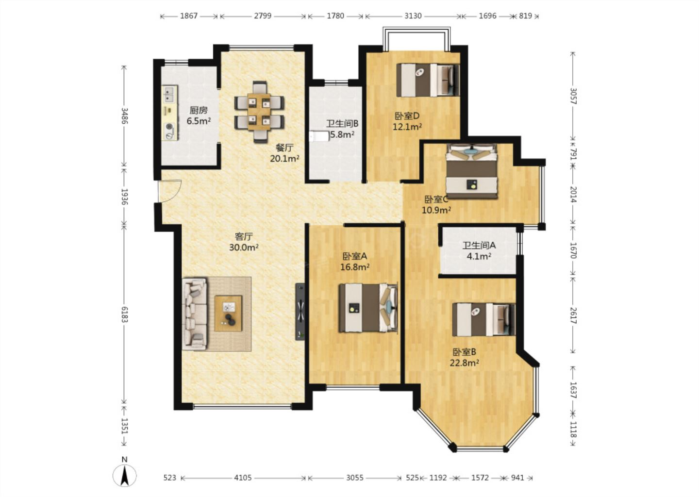 中南世纪花城三期 4室2厅2卫 165m&sup2;