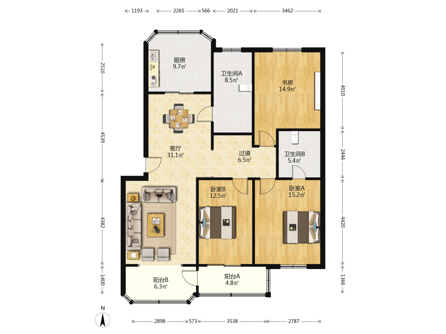 濠滨别业 3室1厅1卫 100.00m&sup2;