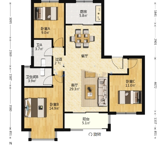 中南熙悦(南通经济技术开发区) 3室2厅2卫 118m&sup2;