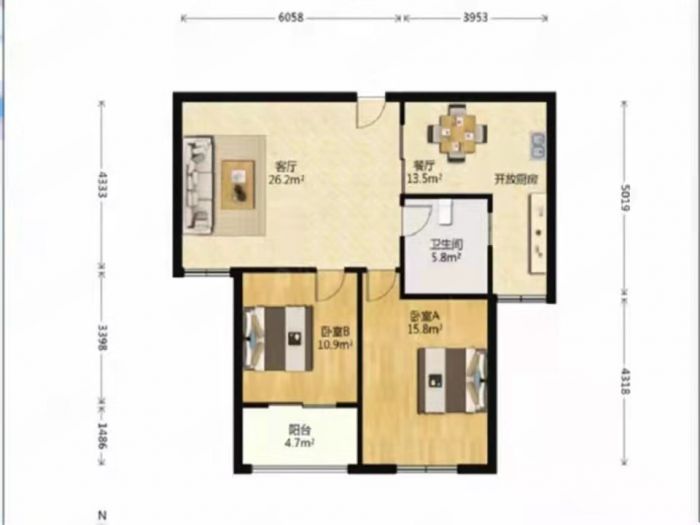 江景苑小区 2室1厅1卫 98m&sup2;